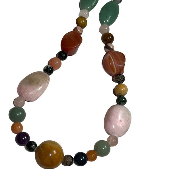 Heavy Semi Precious Polished Multi-Stone Long Southwestern Necklace - Picture 2 of 4